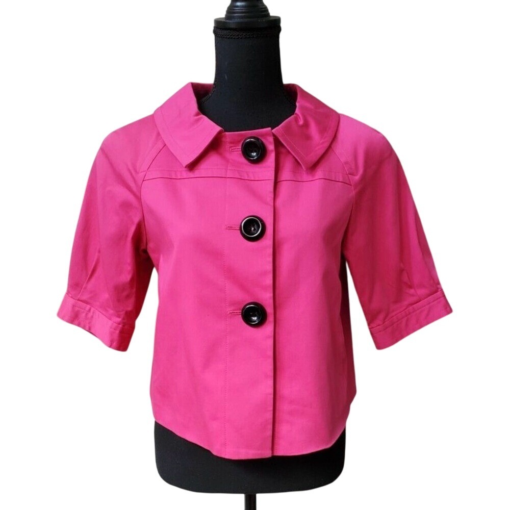 Nine West Pink Fuchsia Cropped Button Pleated‎ Back Jacket Blazer  14 Large L